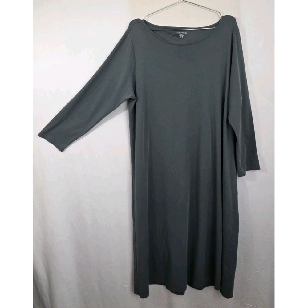 NWOT Eileen Fisher Dress XL Organic Cotton Long Sleeve Jersey Knit Gray/Green